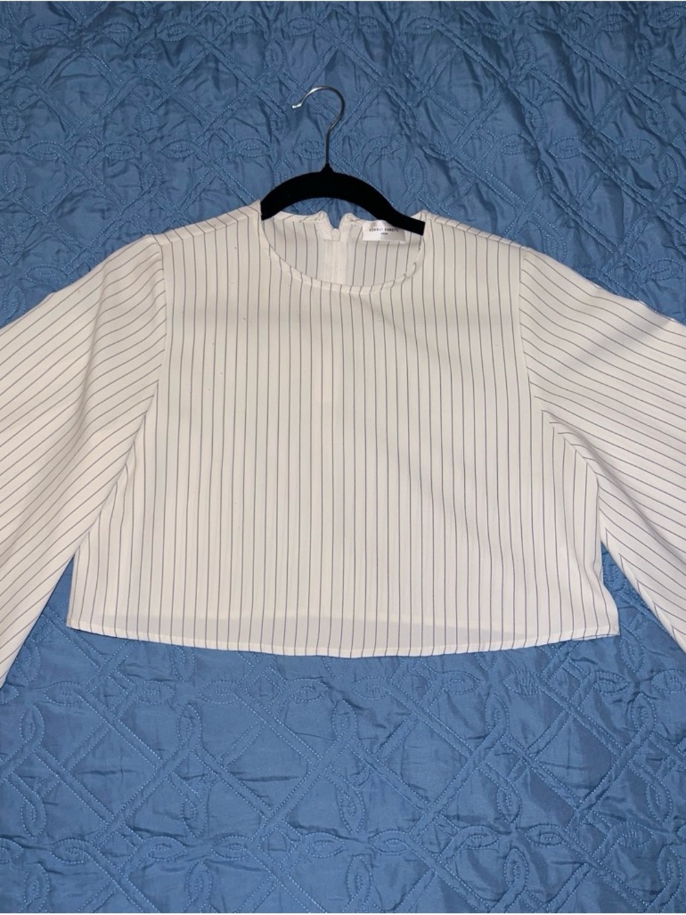 Striped White Long-Sleeve Crop Top